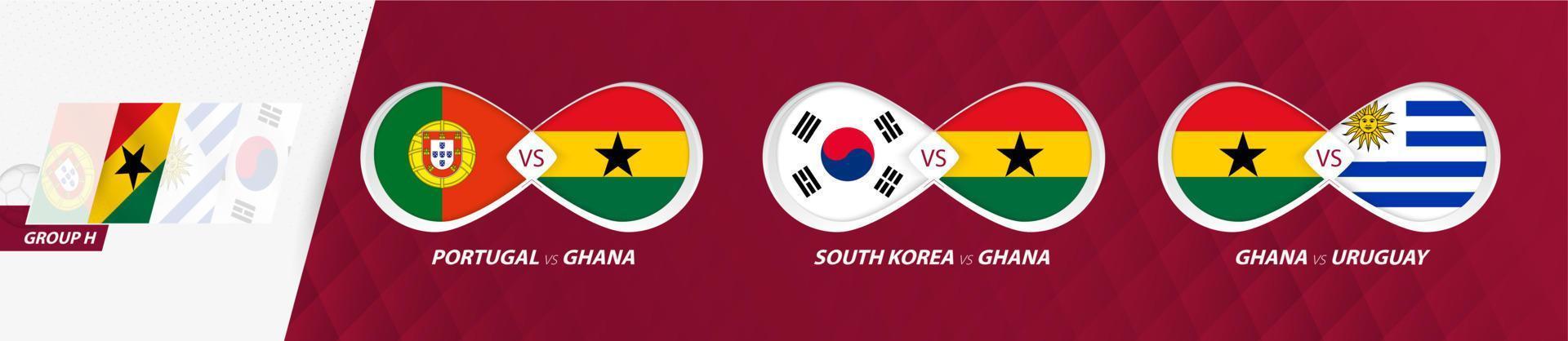Ghana national team matches in group H, football competition 2022, all games icon in group stage. vector