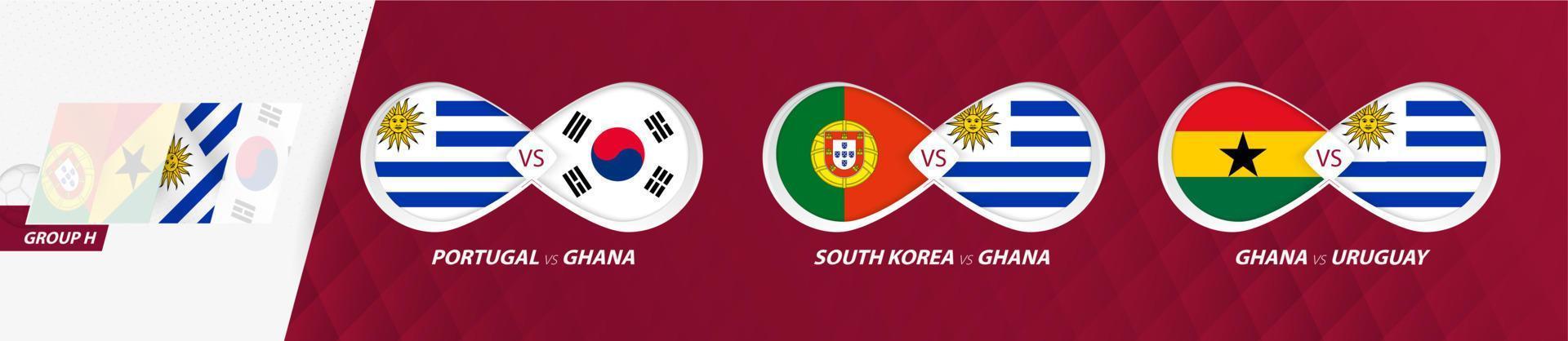 Uruguay national team matches in group H, football competition 2022, all games icon in group stage. vector
