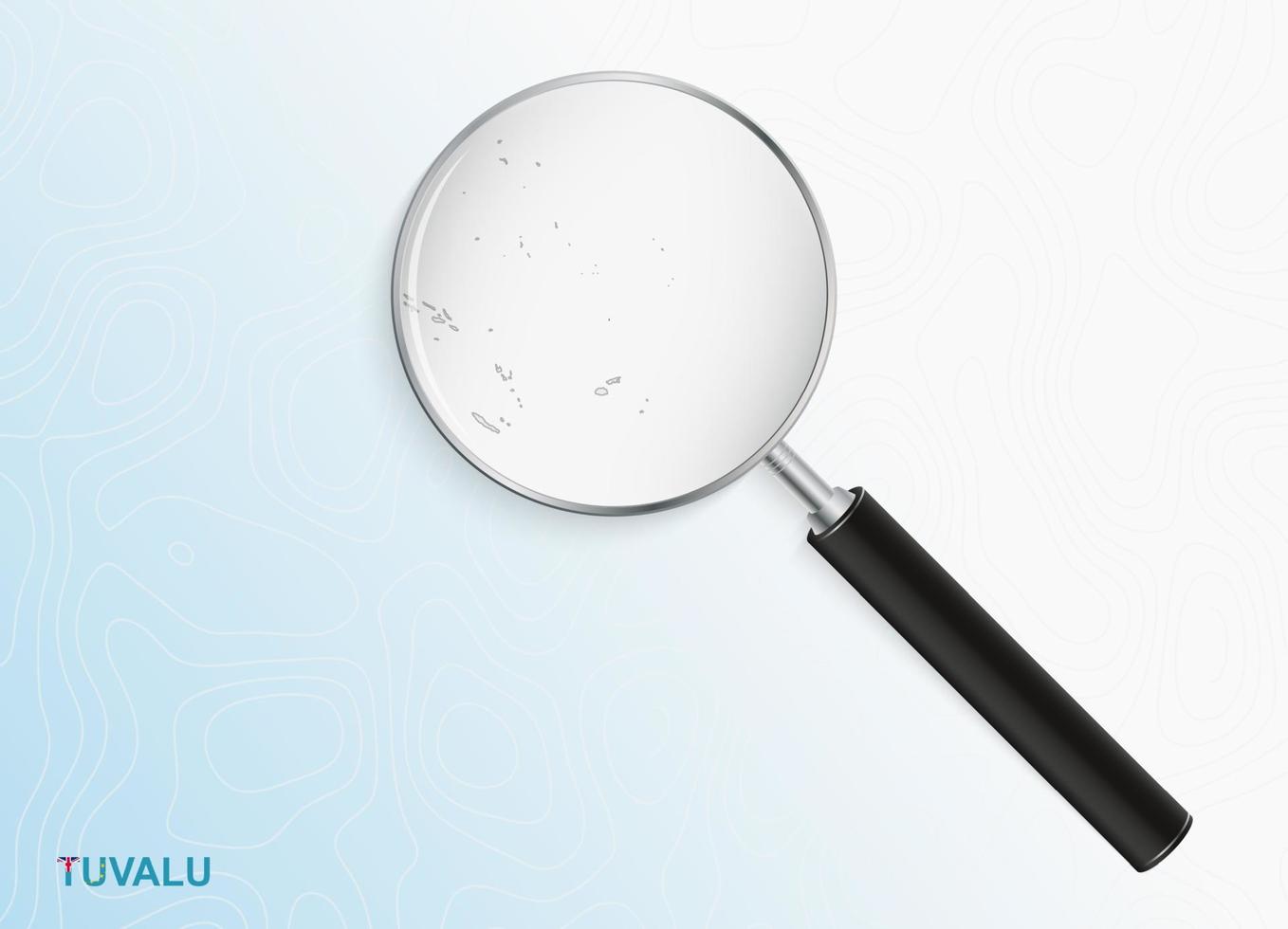 Magnifier with map of Tuvalu on abstract topographic background. vector