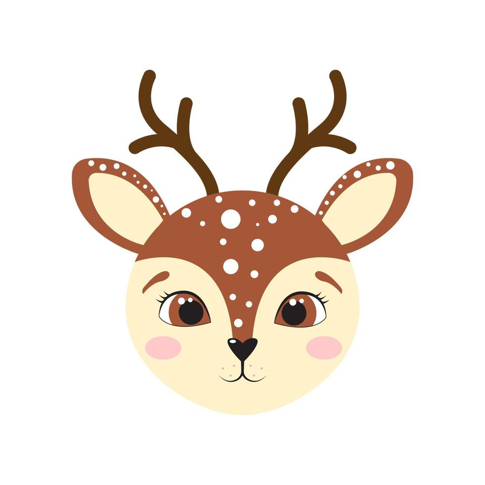 Cute portrait of a baby deer. T-shirt print, poster logo for children's room. Vector illustration on white background