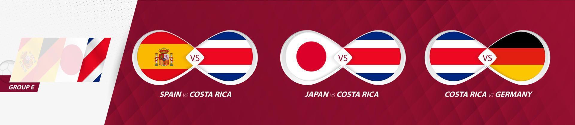 Costa Rica national team matches in group E, football competition 2022, all games icon in group stage. vector