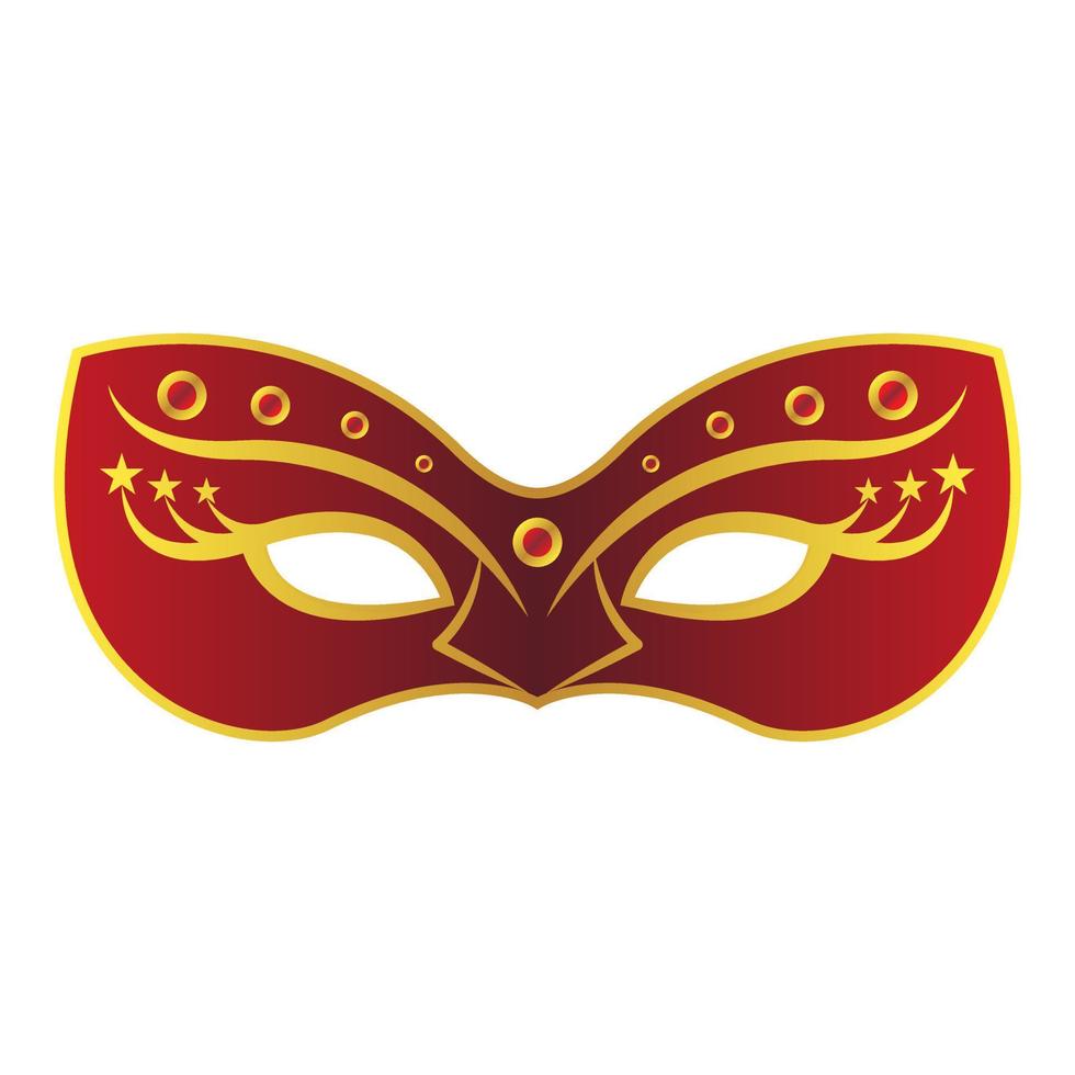 Red carnival mask with golden decor. Vector illustration isolated on transparent background