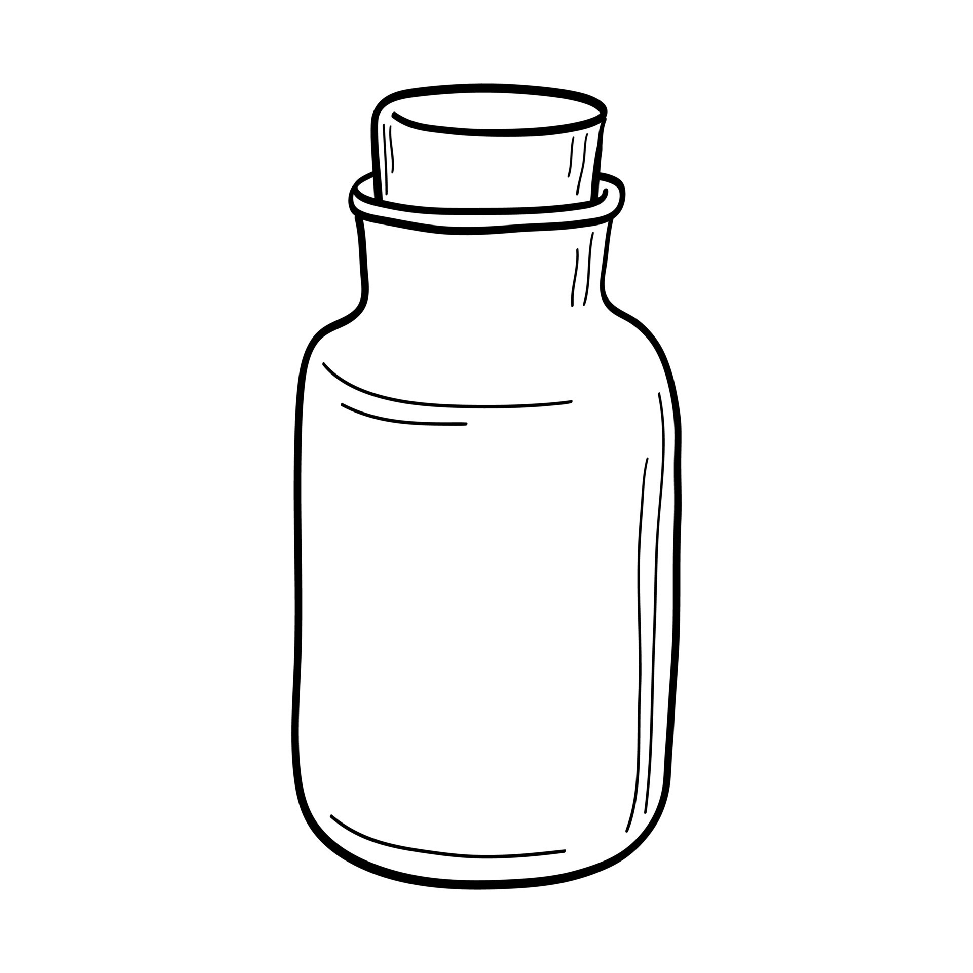 Old vintage bottle with cork hand engraved. Simple glass vessel black