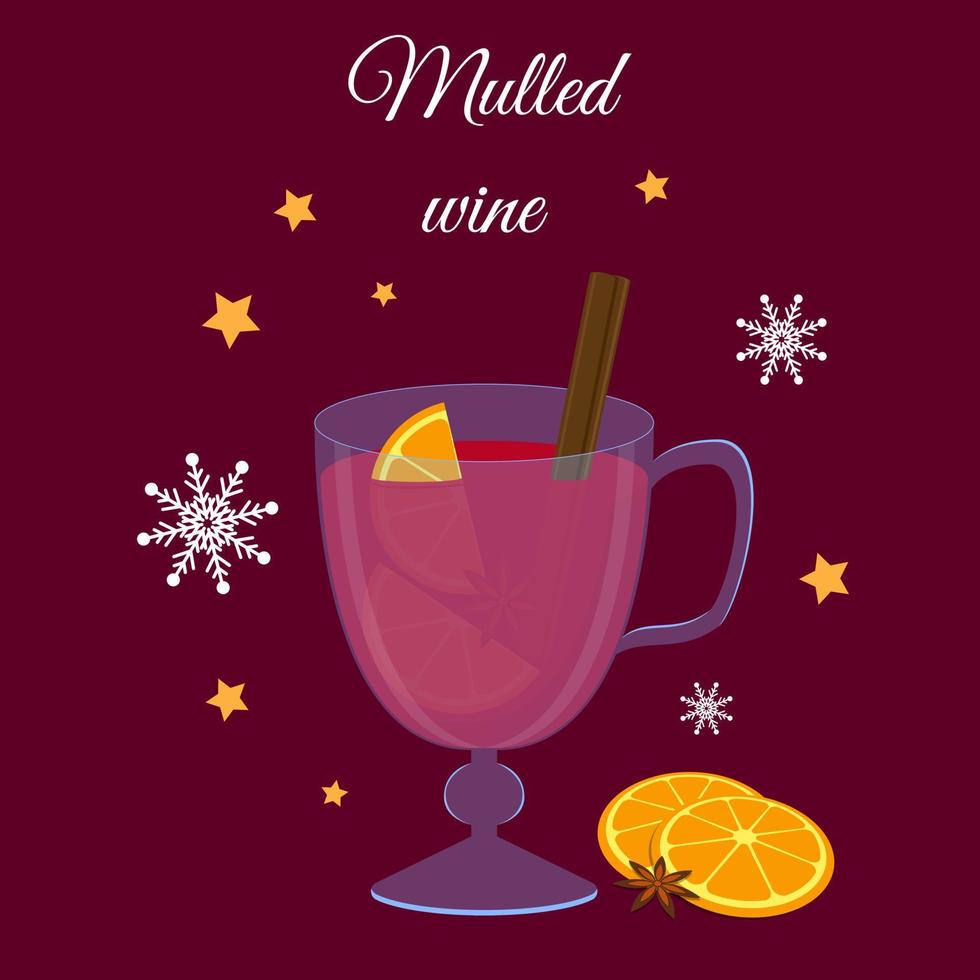 Mulled wine vector illustration. Winter season Hot drink with ingredients. Flat style. Isolated objects. Christmas and New Year design concept