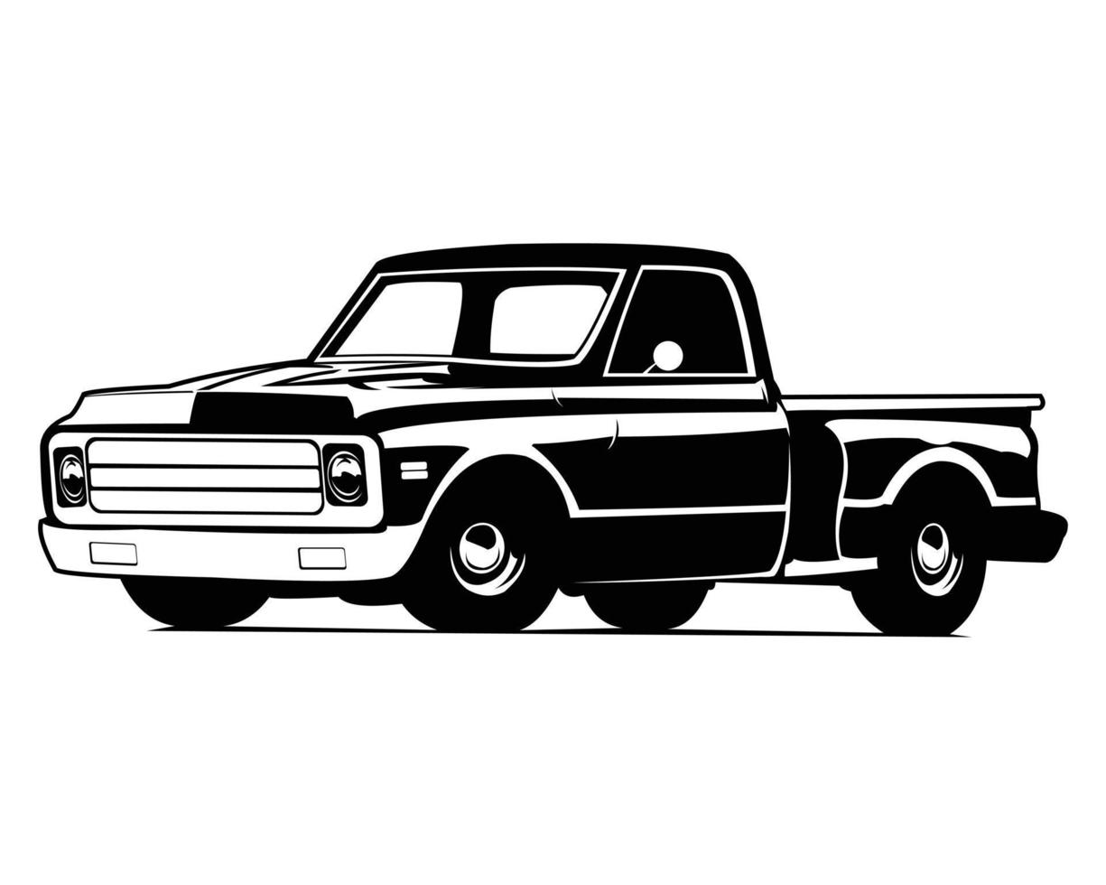 logotipo de camión vintage aislado vista lateral fondo blanco mejor para la empresa de entrega, placa, emblema, garaje. vector