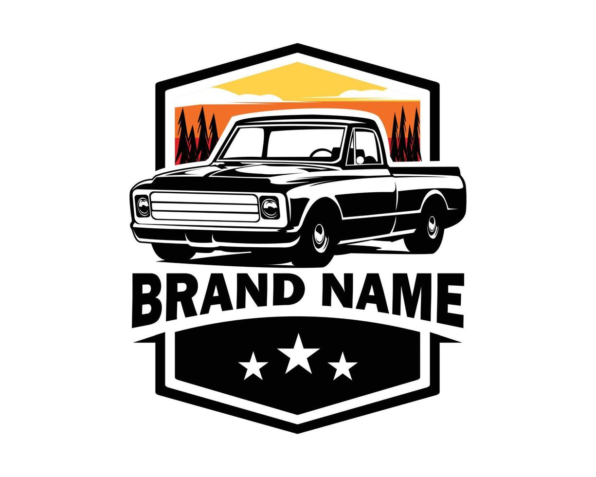 retro classic truck vehicle illustration vector logo isolated on white background showing from side. Best for car industry, badge, emblem, icon and sticker design.