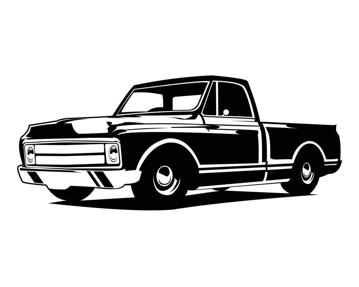 C10 truck vector isolated white background showing from the side. Best for logos, badges, emblems, sticker icons and for the trucking industry.