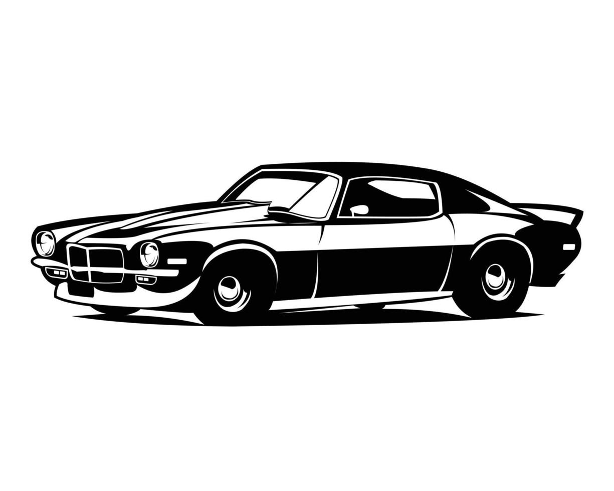 1970 chevy camaro car logo aislado fondo blanco vista lateral. mejor para la industria del automóvil, placa, emblema, icono. ilustración vectorial disponible en eps 10. vector