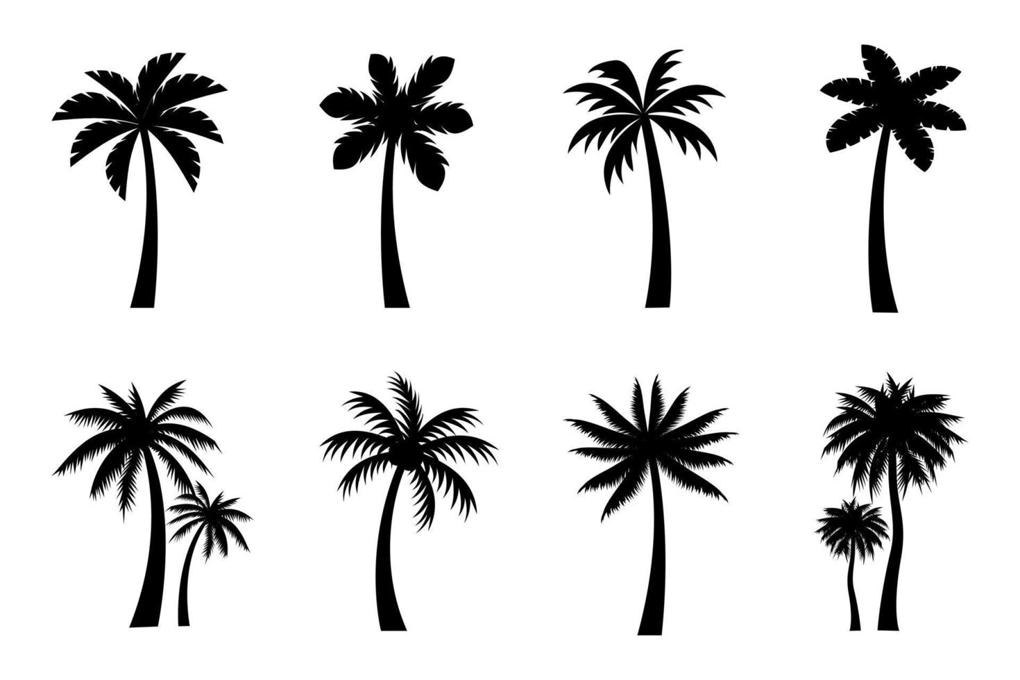 Collection of Black Coconut trees Icon. Can be used to illustrate any nature or healthy lifestyle topic. vector