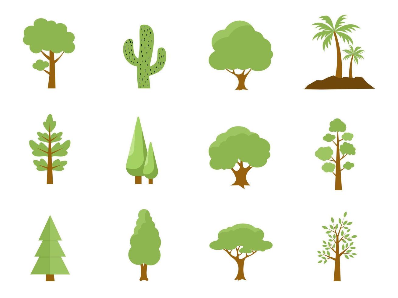 colección de icono de árboles planos. se puede utilizar para ilustrar cualquier tema de naturaleza o estilo de vida saludable. vector