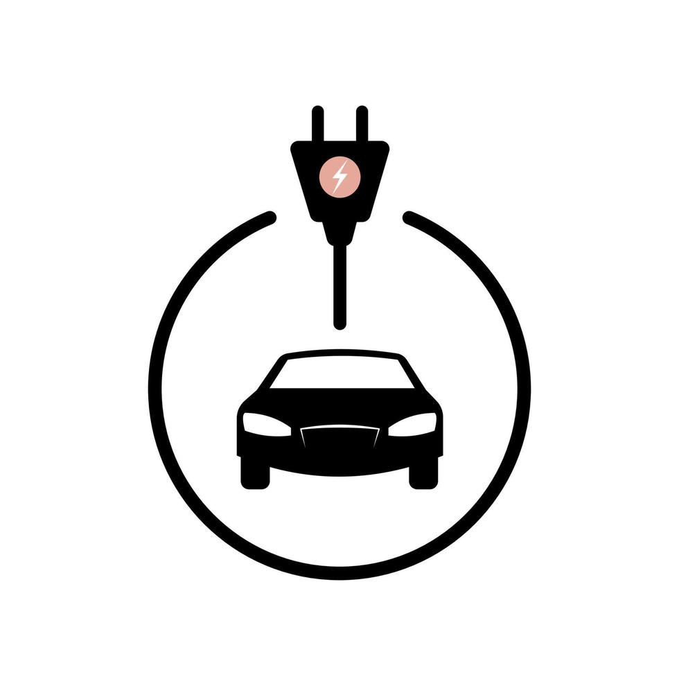 Vector illustration of electric powered car and charging point icons style.