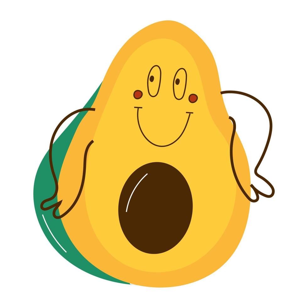 aguacate con emociones faciales, manos y piernas. ilustración vectorial de moda dibujada a mano para niños. lindos personajes divertidos. todos los elementos están aislados vector