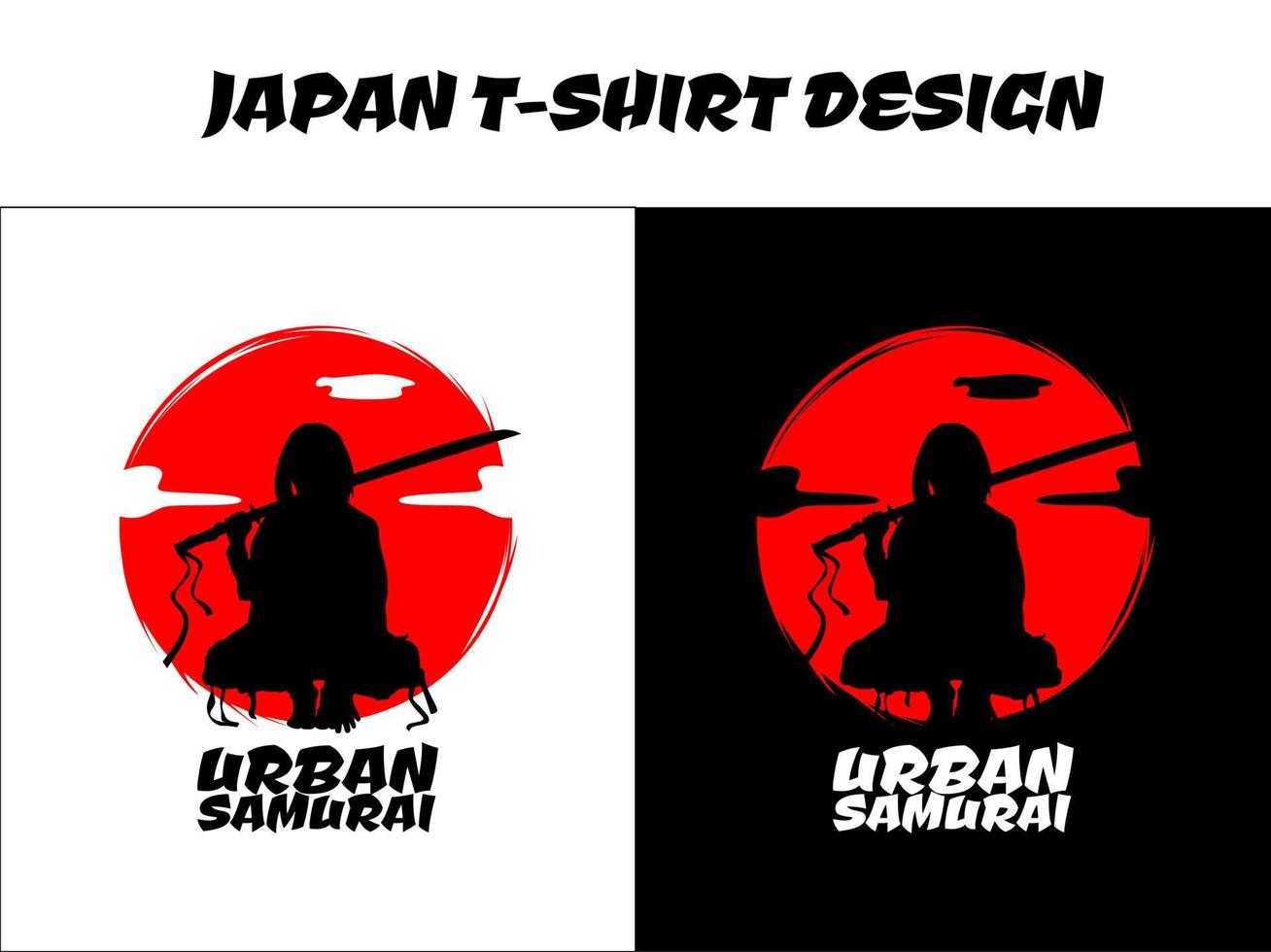 samurai urbano, samurai femenino de silueta japón vector para el concepto de camiseta de diseño, samurai de silueta, diseño de camiseta japonesa, diseño de tema japonés, ilustración vectorial samurai