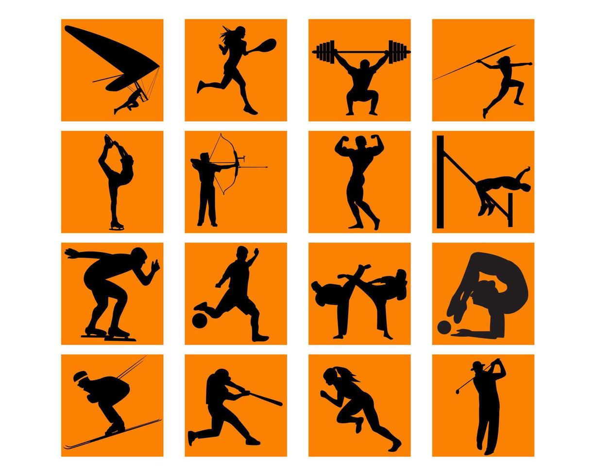 different sports in orange squares on a white background vector