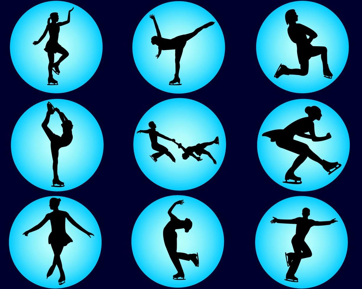 nine figure skaters on a darkly blue background vector