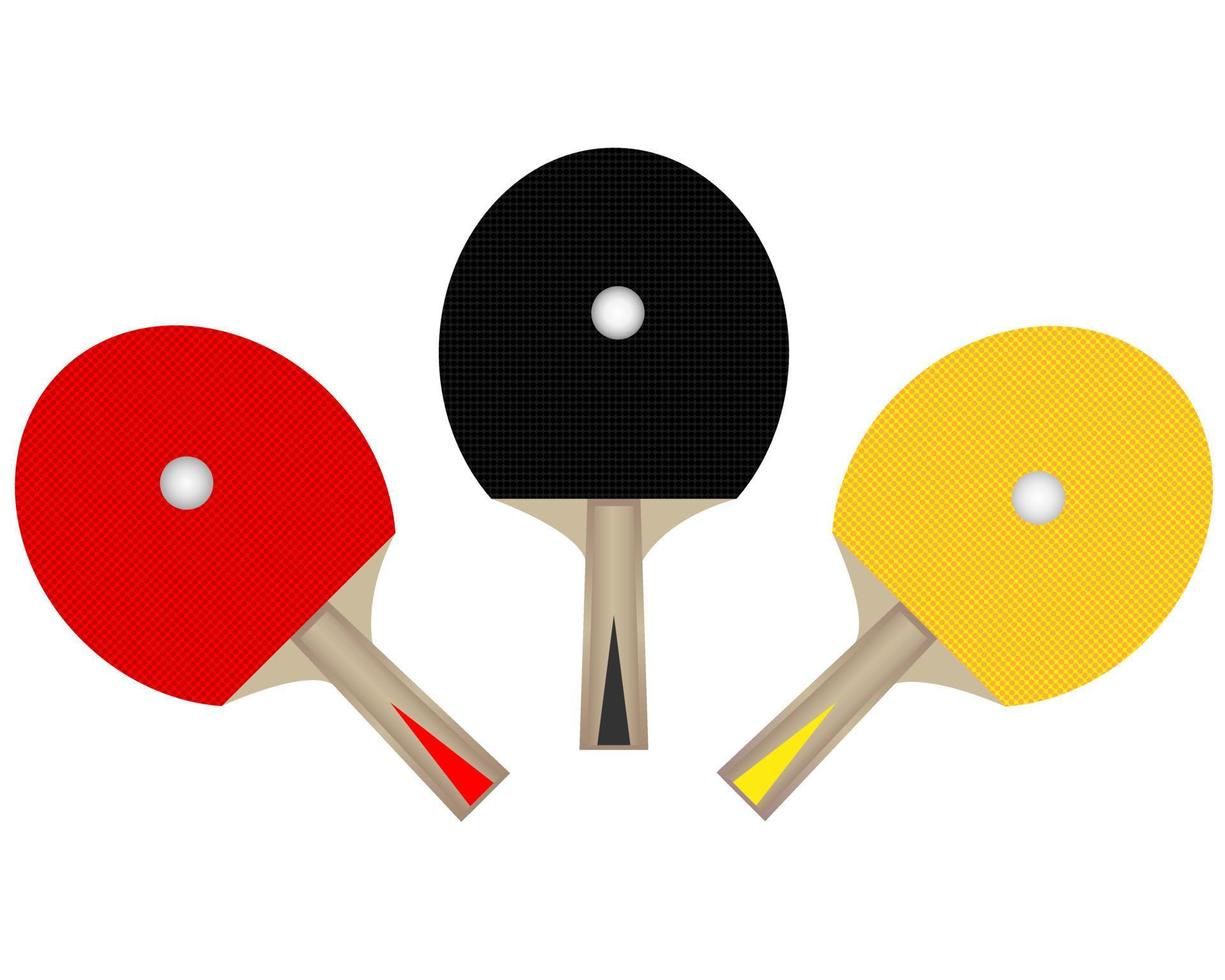 tres raquetas de tenis de mesa con pelotas en un fondo blanco vector