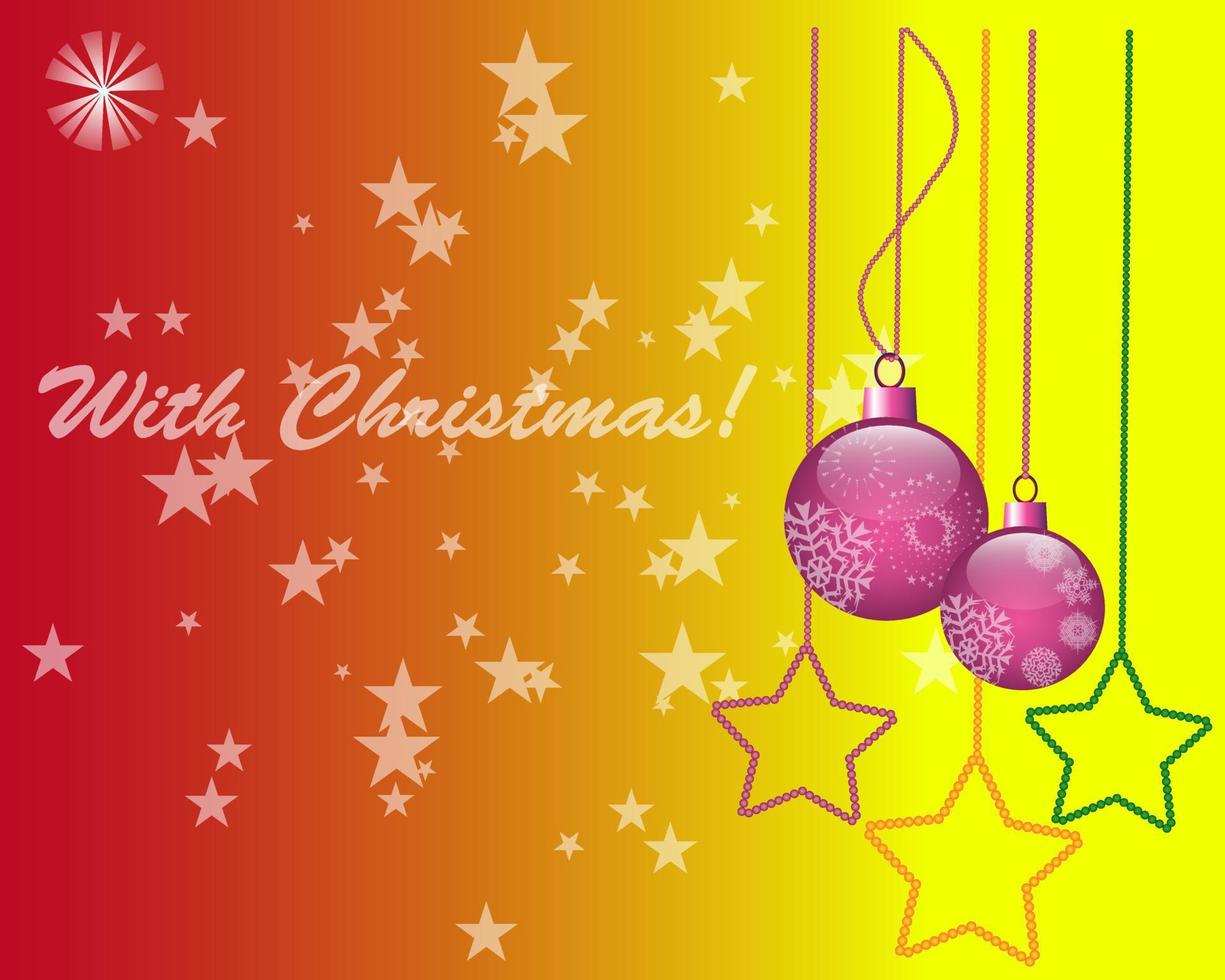 Christmas with new-year toys on red yellow background vector