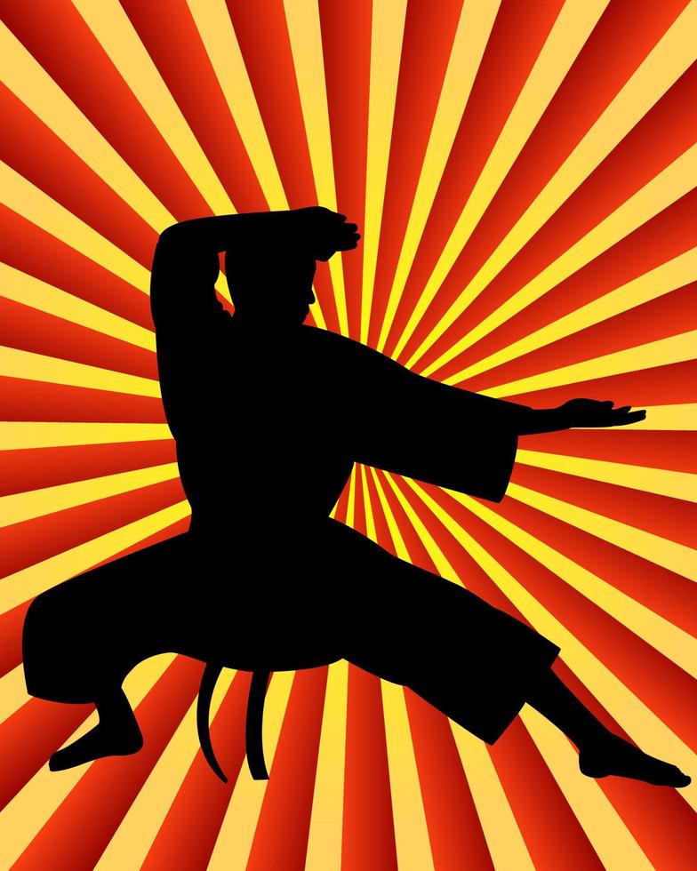 karate man on a red background yellow vector
