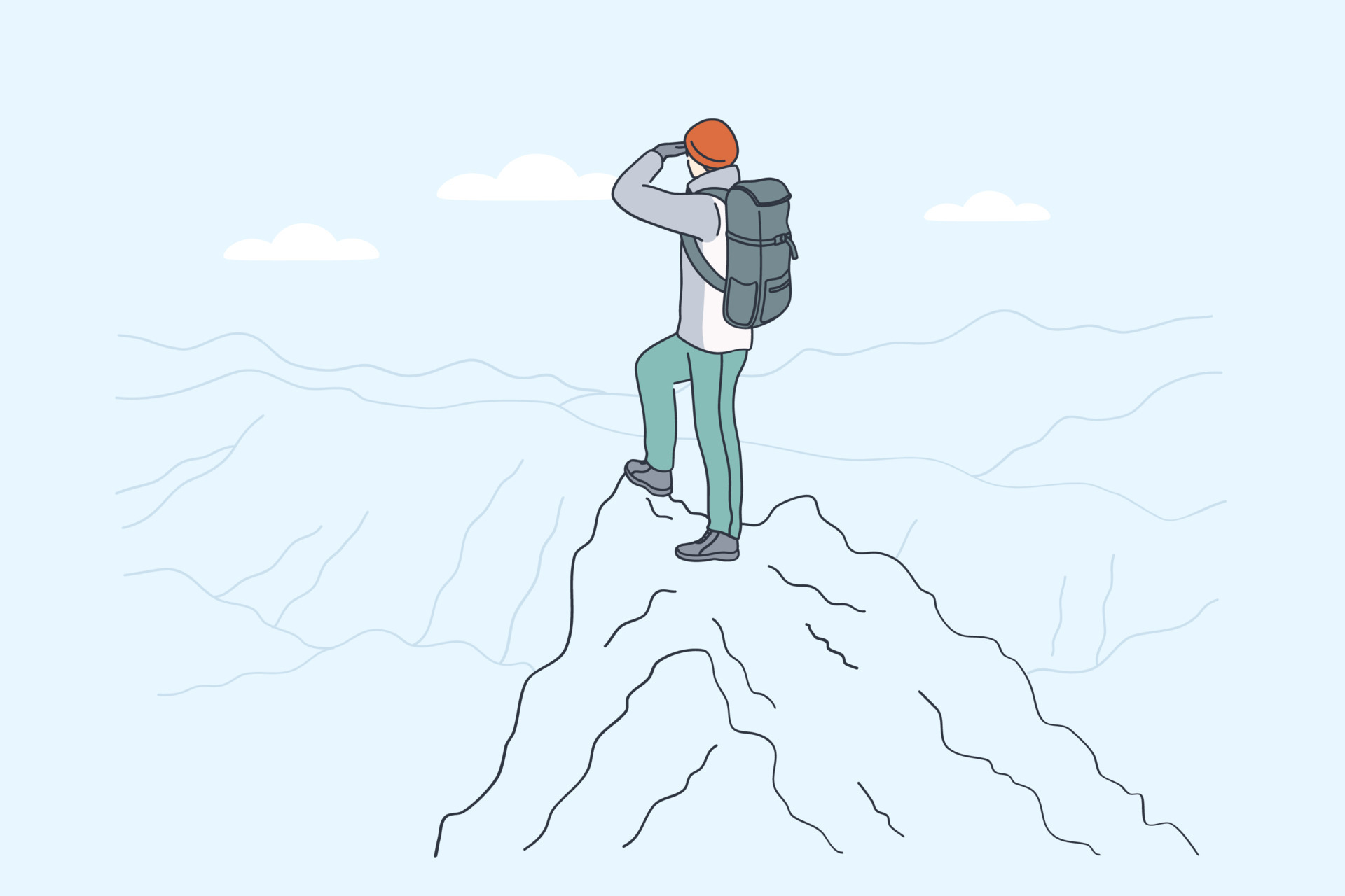 Hiking on mountains, backpacker, traveling concept. Young traveler hiker cartoon character standing backwards on peak of mountains enjoying great landscape view alone vector illustration 15025170 Vector Art at Vecteezy Hiking on mountains, backpacker, traveling concept. Young traveler hiker cartoon character standing backwards on peak of mountains enjoying great landscape view alone vector illustration 15025170 Vector Art at Vecteezy