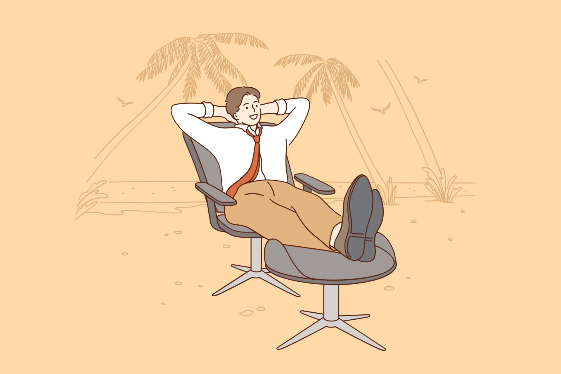 Vacations, rest from work and business concept. Young smiling Businessman cartoon character Relaxing on Office Chair at Beach during vacations weekend or dreaming of relaxation vector illustration 15025171 Vector Art at Vecteezy Vacations, rest from work and business concept. Young smiling Businessman cartoon character Relaxing on Office Chair at Beach during vacations weekend or dreaming of relaxation vector illustration 15025171 Vector Art at Vecteezy