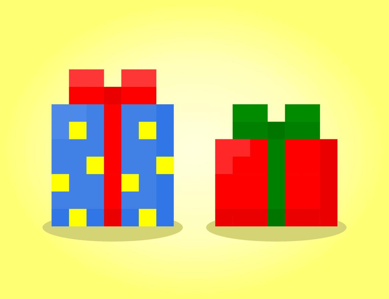8-bit pixel of gift boxes. Gifts in vector illustrations for cross stitches and asset games.