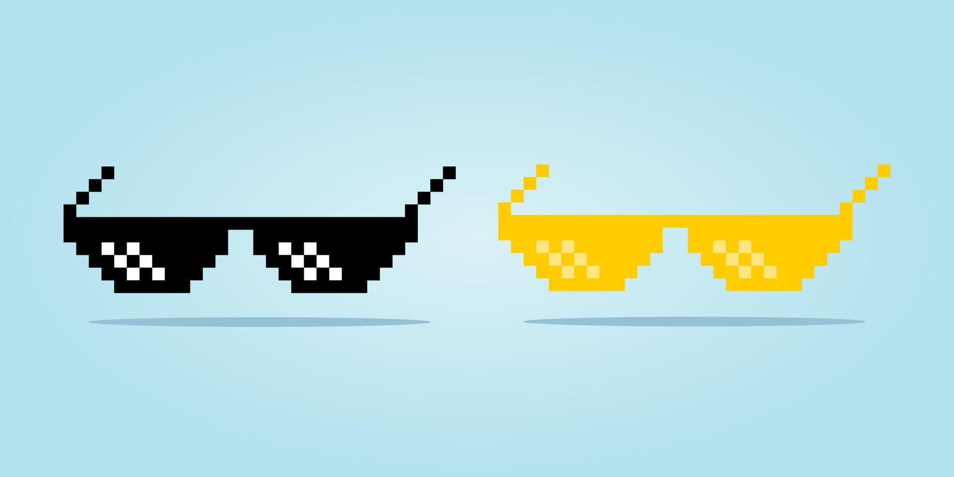8 bit pixel glasses. accessories for game assets and cross stitch patterns in vector illustrations.