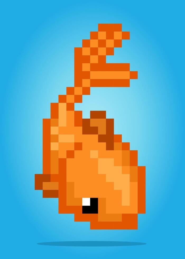 Pez dorado de 8 bits de píxeles. animal para activos de juego y patrones de punto de cruz en ilustraciones vectoriales. vector