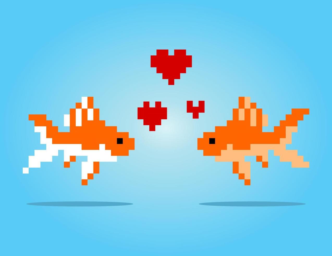 8 bit pixel golden fish. Animal for game assets and cross stitch patterns in vector illustrations.