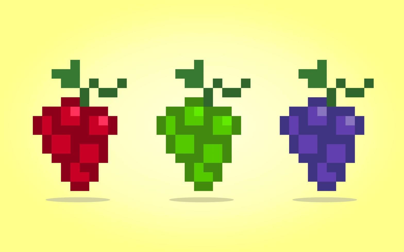 Uva de píxeles de 8 bits. las frutas para los activos del juego y los patrones de punto de cruz en ilustraciones vectoriales. vector