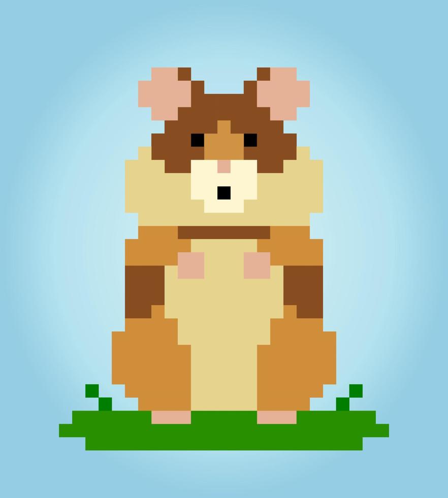 Hámster de píxeles de 8 bits. animal para activos de juego en ilustración vectorial. vector