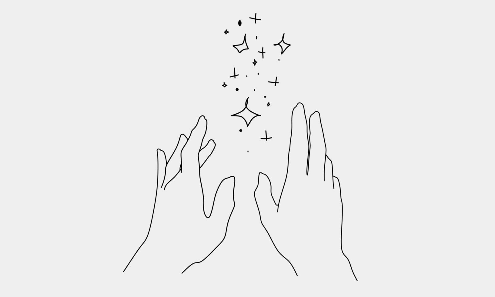 hand try to reach the stars line art style vector design