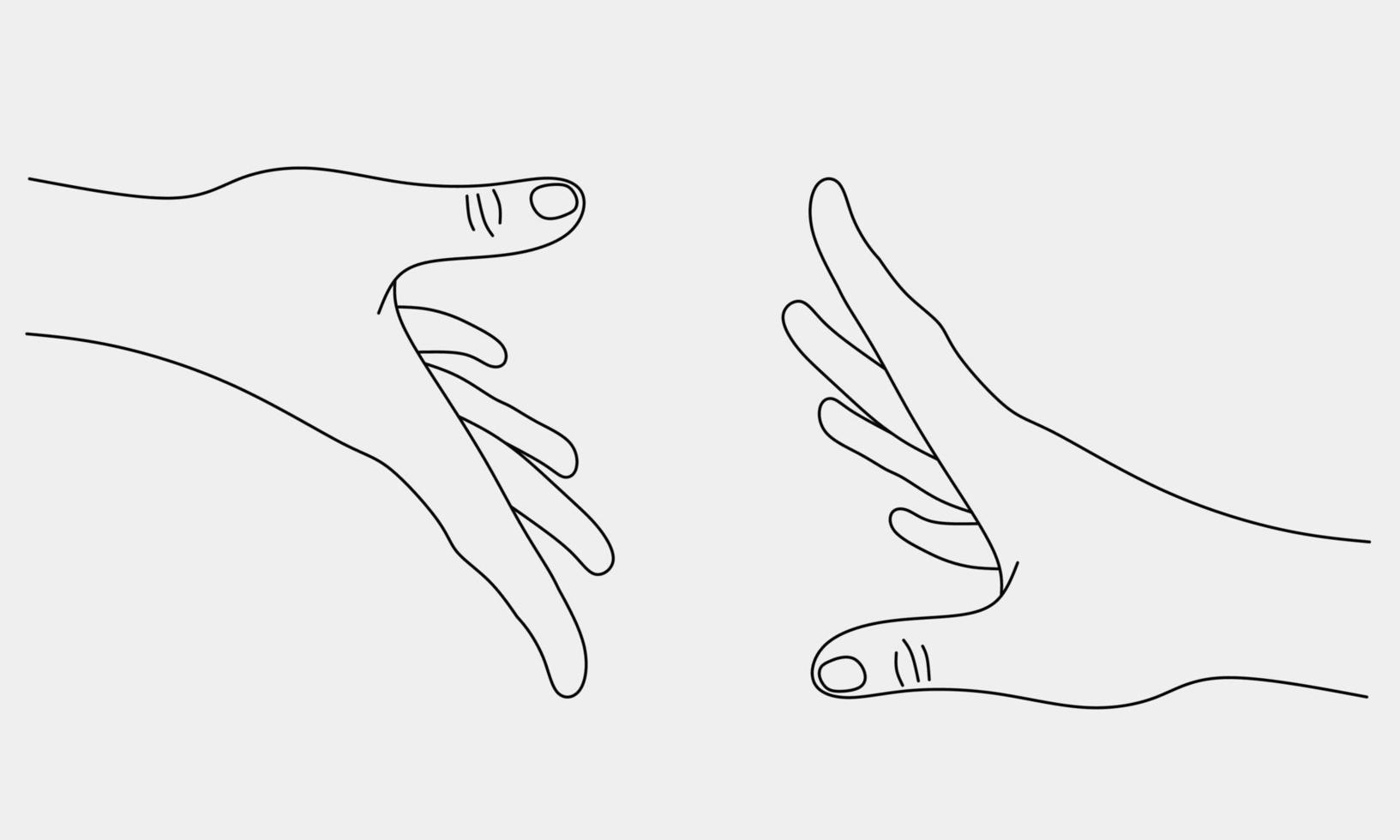 Two hands gesture reach each other minimal line art doodle style vector design element