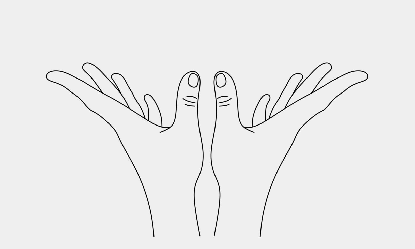 Pair of hands gesture minimal line art doodle style vector design. Adore, glorify or uphold something
