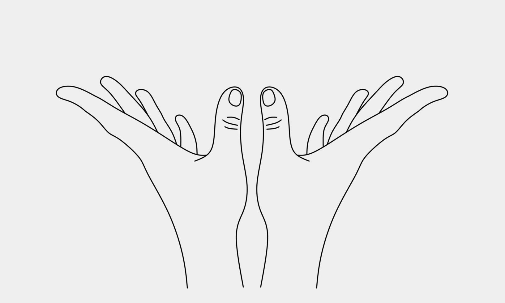 Pair of hands gesture minimal line art doodle style vector design. Adore, glorify or uphold something