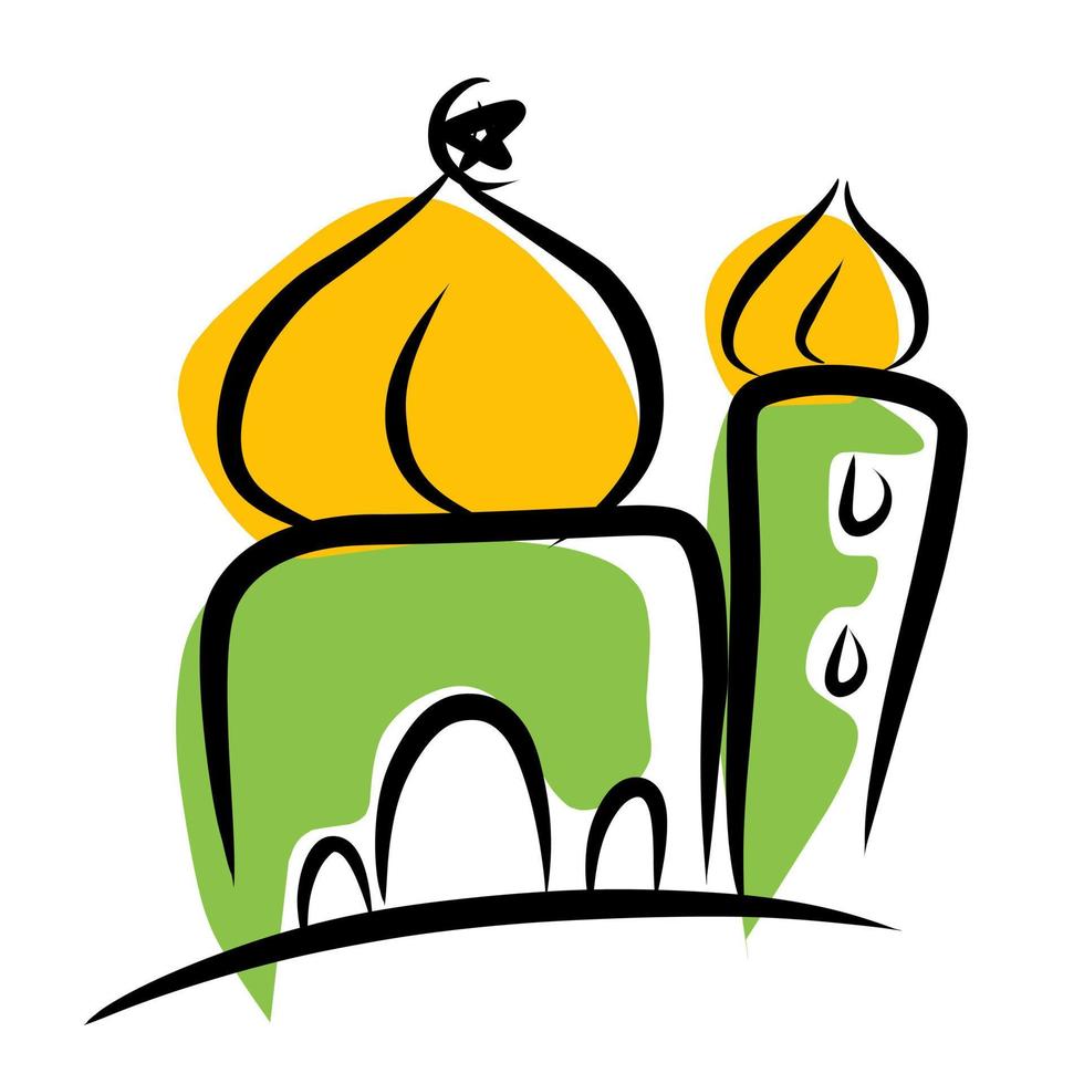 Mosque doodle art style vector design decoration. Ramadan kareem. Eid mubarak