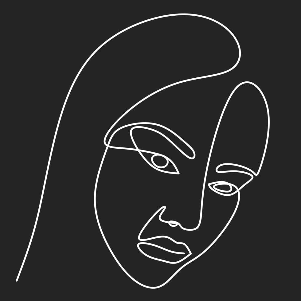 cara de mujer de arte de línea abstracta. cabeza decorativa de damas para web o elemento de diseño de impresión vector