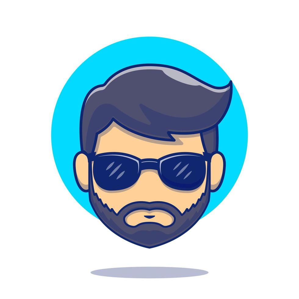 Cabeza de peluquero de hombre de barba fresca con ilustración de icono de vector de dibujos animados de gafas. concepto de icono de peluquero de personas vector premium aislado. estilo de dibujos animados plana