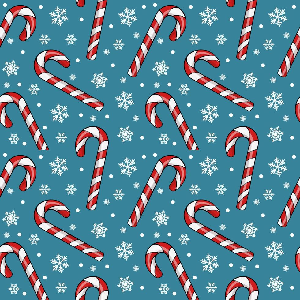seamless pattern with christmas candy cane caramel and snowflakes, endless background, repeating texture vector
