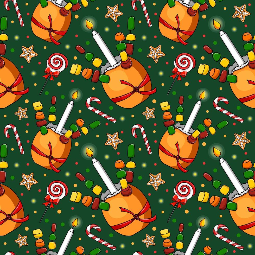 símbolo de christingle tradición de celebrar la navidad en gran bretaña. naranja y vela. patrones sin fisuras vector