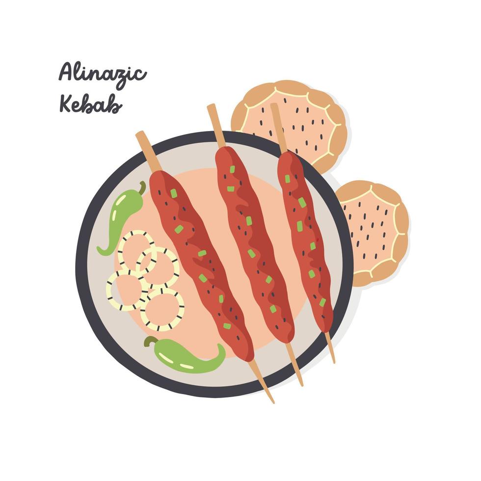 plato turco alinazik kebab. ilustración plana de comida asiática sobre fondo blanco aislado vector