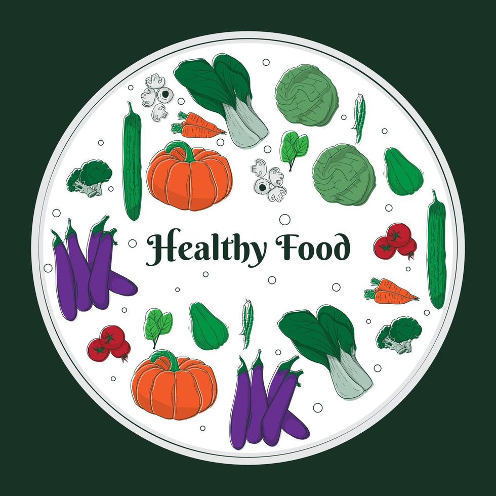 Vegetables in circle for healthy foods template design vector