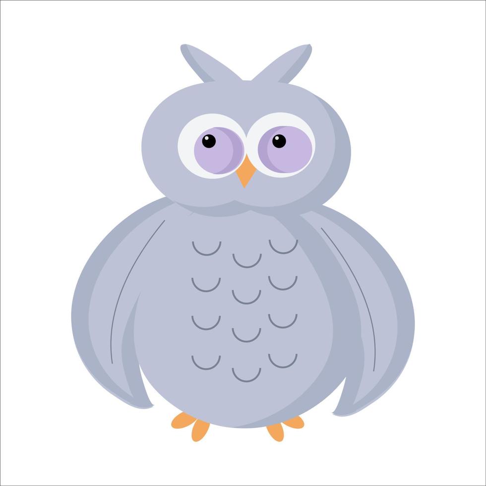 Gray owl with purple eyes on white vector