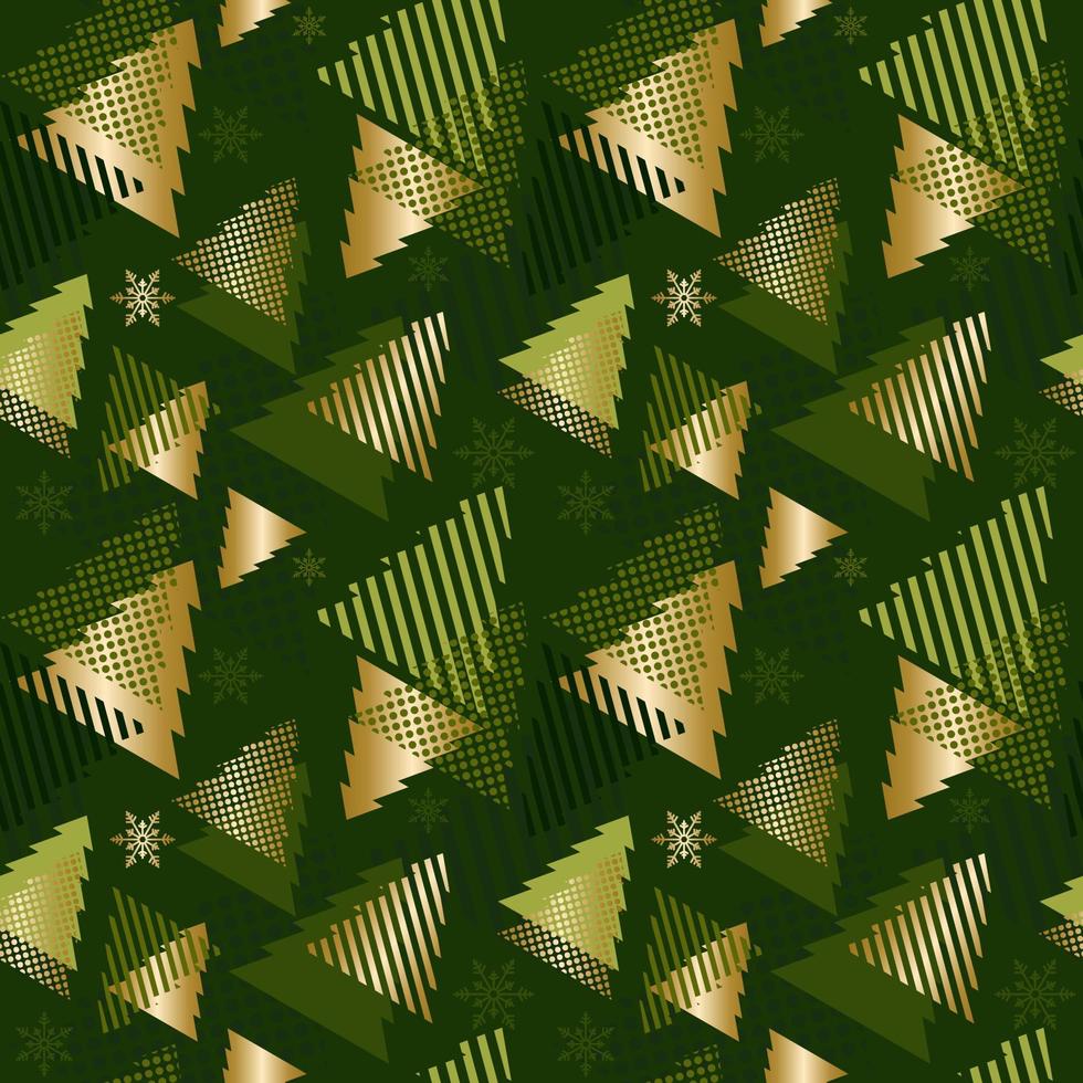 Seamless Gift Wrapping Paper Pattern Green Gold Christmas Tree vector