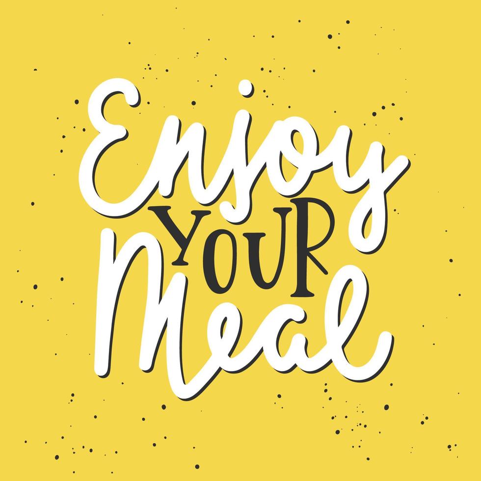 Enjoy your meal, modern ink brush monoline calligraphy. Handwritten lettering on yellow background. vector