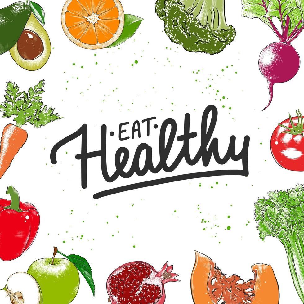 Eat healthy, modern ink brush calligraphy. Handwritten lettering. vector