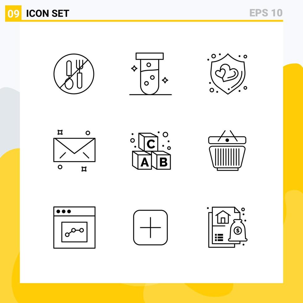 9 Universal Outlines Set for Web and Mobile Applications learning alphabet lab email message Editable Vector Design Elements