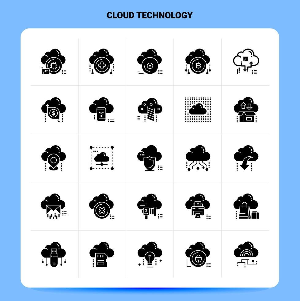 Solid 25 Cloud Technology Icon set Vector Glyph Style Design Black Icons Set Web and Mobile Business ideas design Vector Illustration
