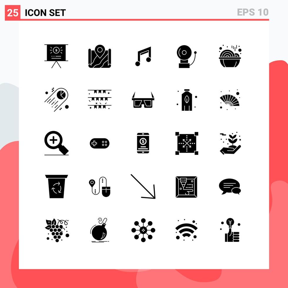 25 Universal Solid Glyph Signs Symbols of new school app bell music Editable Vector Design Elements