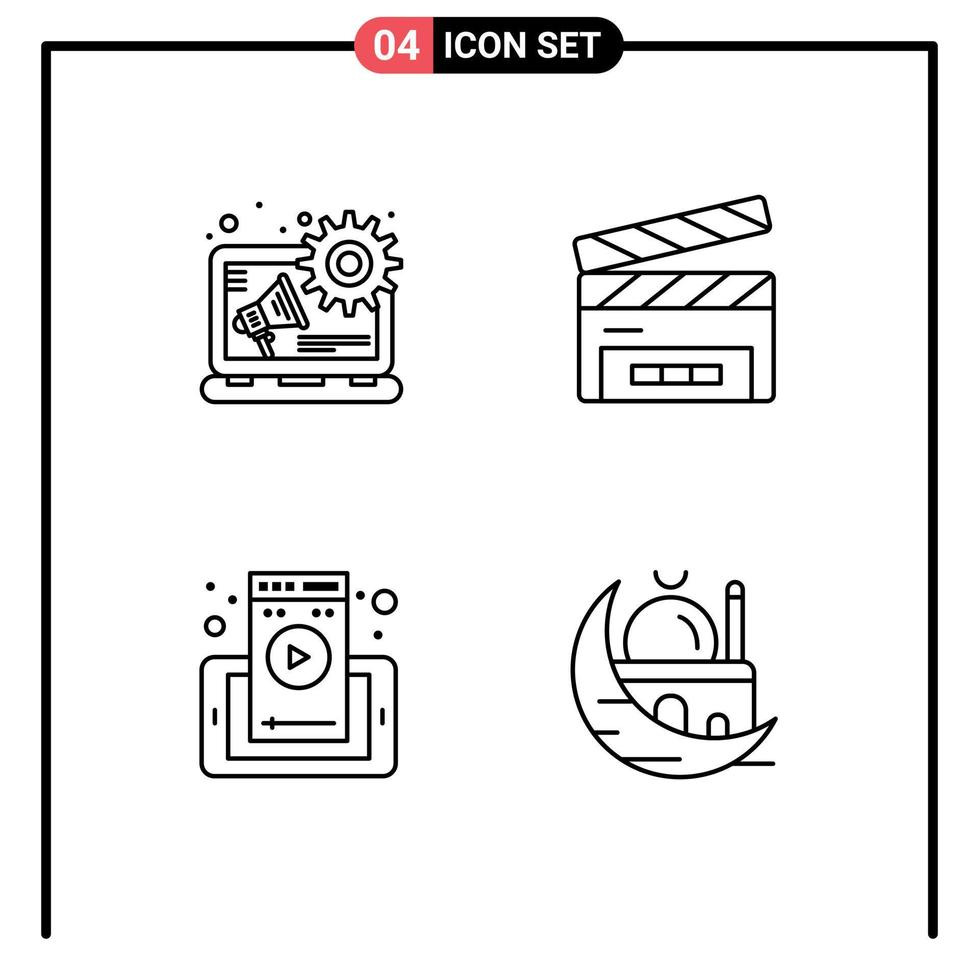 Pictogram Set of 4 Simple Filledline Flat Colors of advertising phone clapboard film flap crescent Editable Vector Design Elements
