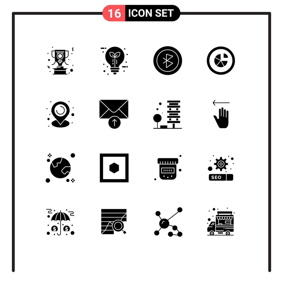 Set of 16 Modern UI Icons Symbols Signs for location pie light diagram analytics Editable Vector Design Elements